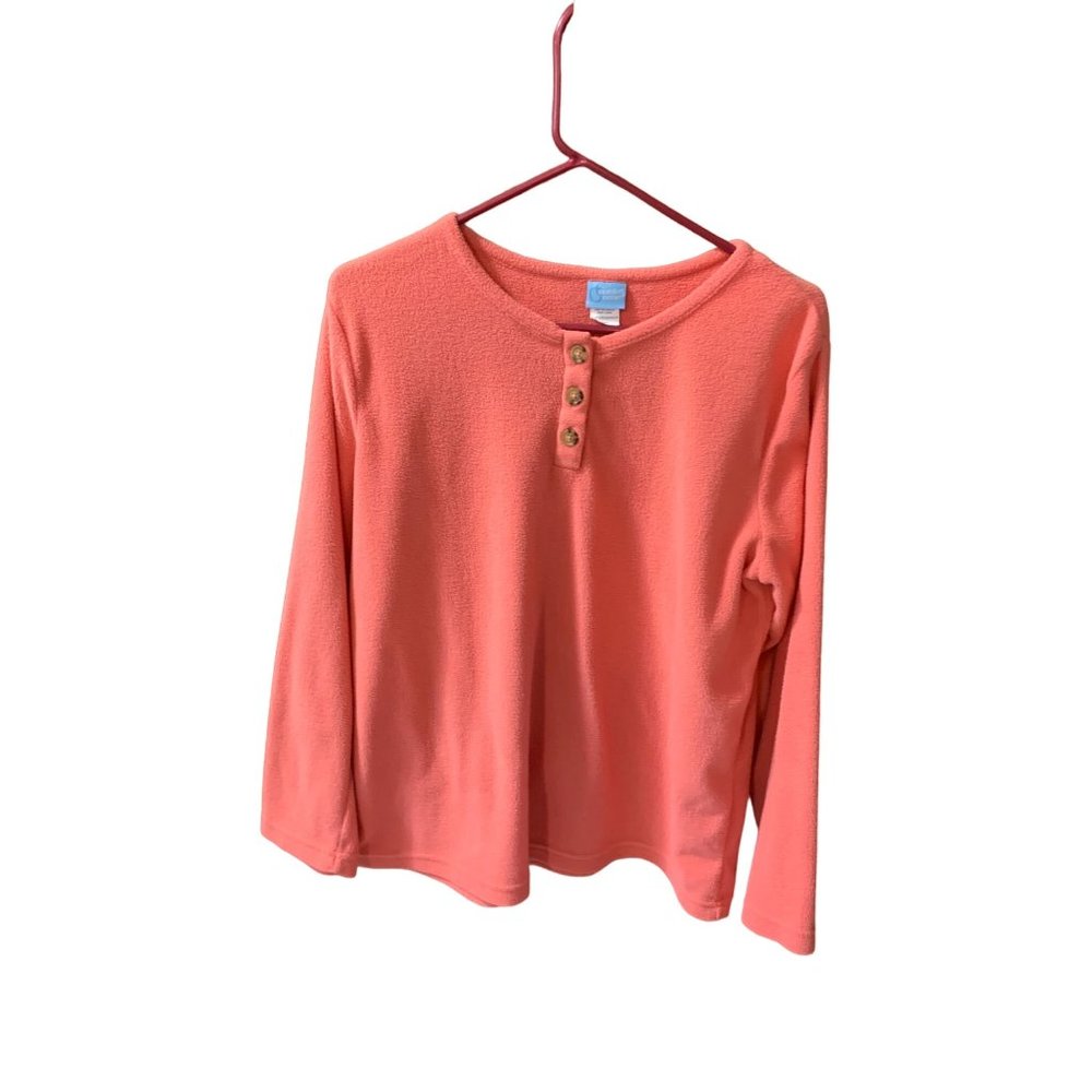 Comfort Corner Womens Size M Coral Fleece Long Sleeve Shirt Pullover 1/4 button